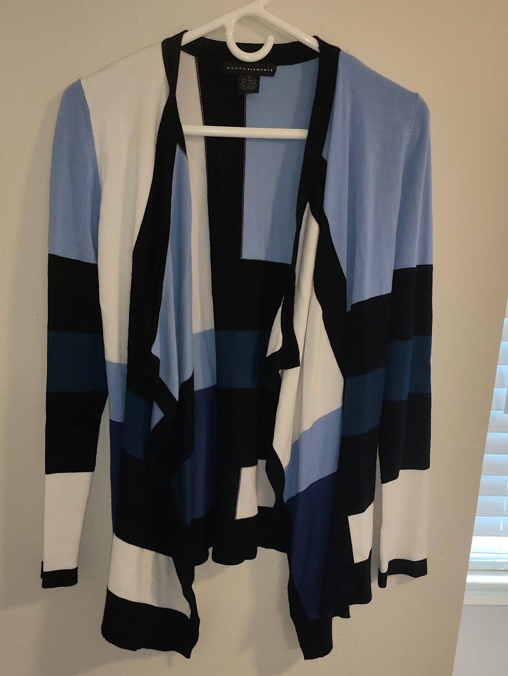 Colorblock Open-Front Women's Cardigan - Light Blue, Navy & White
